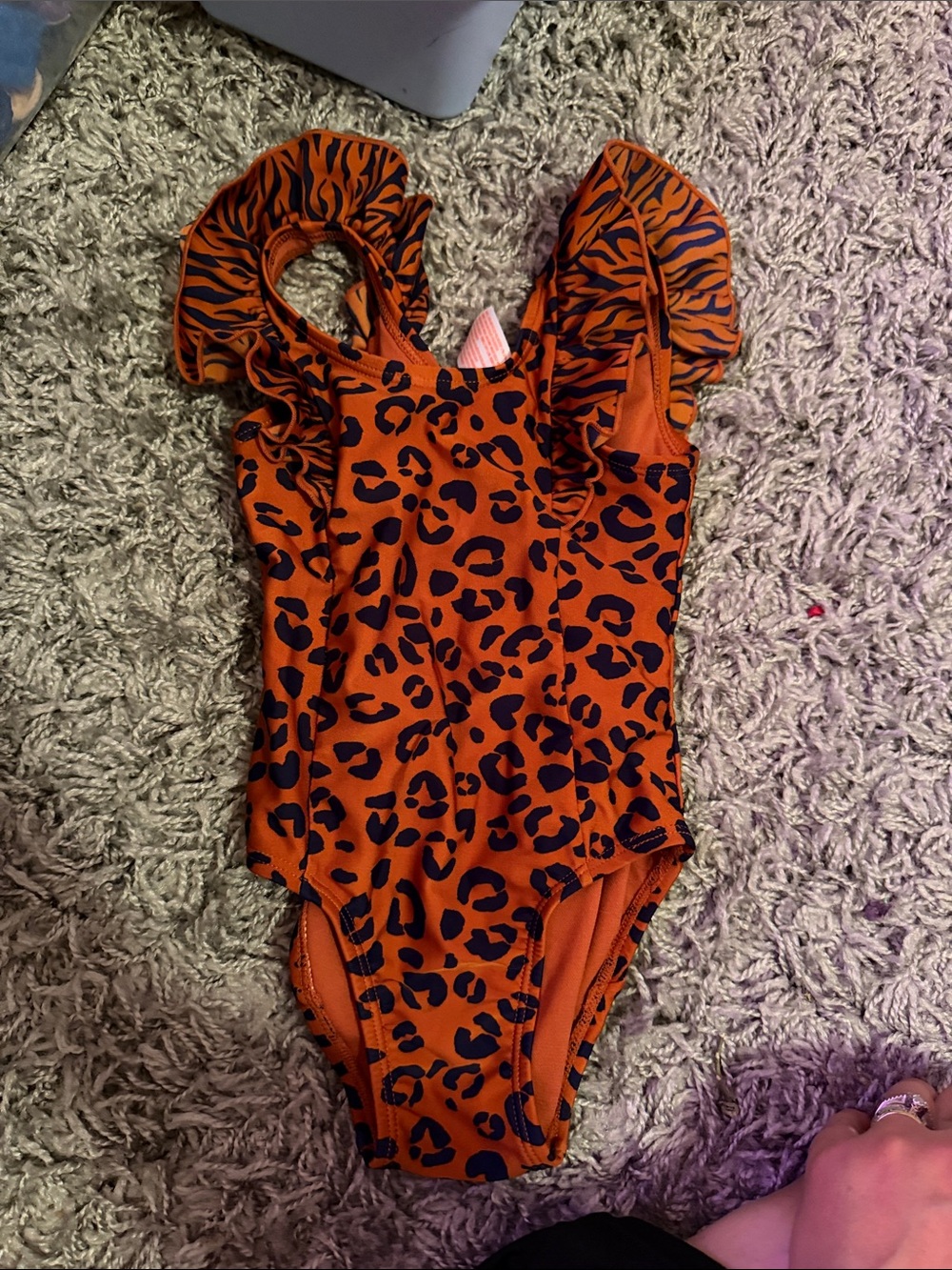 Cat & Jack Orange and Black Leopard Print One-Piece Swimsuit with Ruffle Straps